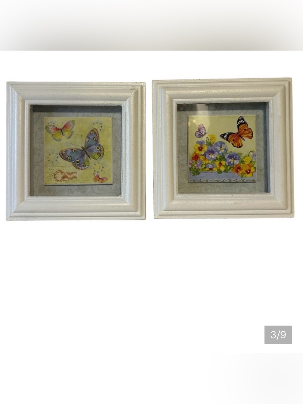 Set of 2 butterfly pictures 6” Chenyi Art Corp farmhouse country fairycore